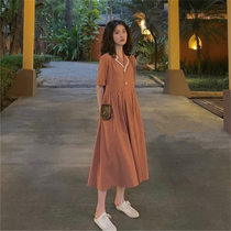 Suitable for hip thigh thick skirt size womens summer dress slightly fat mm French niche Platycodon grandiflorum dress slim long skirt