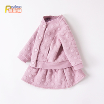 Clearance of infants and young childrens clothing autumn womens baby fashionable coat skirt two-piece suit Korean spring and autumn