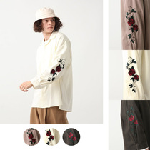 Popular H-brand rose figure vine embroidery Modal OVERSIZE shoulder loose profile Cuban collar shirt