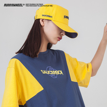SAUCERBOI tide brand contrast color loose irregular t-shirt womens stitching Korean version of the national tide t-shirt short-sleeved mens ins trend