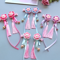 Wind flower hairclip children headwear Hanfu cheongsam girl baby cloth ribbon tassel Bell hair card