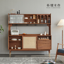 Plain wood for Nordic black walnut wood Dining Side Cabinet Solid Wood Modern Minima Dining Room Wine Cabinet Tea Water Lockers