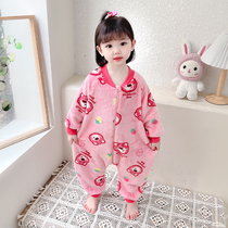 Baby Fall Winter Hawking Cleaning Closed Childrens Connected Pajamas François Girl Sleeping Bag Coral Velvet Home Clothes