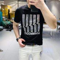 2021 European and American summer new high-end short sleeve mens trend casual hot diamond printing personality slim cotton T-shirt