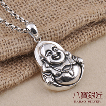 Eight treasures silversmith S925 sterling silver pendant tag Maitreya Buddha smile Buddha