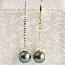 Xinlun 18K Golden Tahiti Black Pearl Ear hook 8 - 14mm long earring decorated peacock green sea hook nail