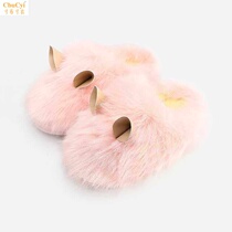 Home cotton slippers womens winter plus velvet soft bottom home indoor warm cute cartoon plush slippers winter Korean version