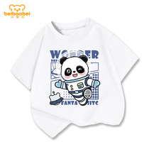 Girl Short Sleeve T-shirt Pure Cotton Space Panda Children Blouse 2022 New Summer Half Sleeve Girl Print Compassionate