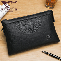 Seven Wolves Handbag Men Genuine Leather Fashion Name Group Wind Hand Grip Baotou Layer Bull Leather Hand Grab Bag Mens Envelope Bag New Bag