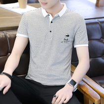 Rich and expensive bird striped collar short sleeve T-shirt men casual 100 lap half sleeve polo shirt new trendy blouse t