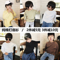 Childrens clothing 2020 childrens clothing spring long T-shirt new boy solid color loose round neck Korean multicolor childrens base shirt