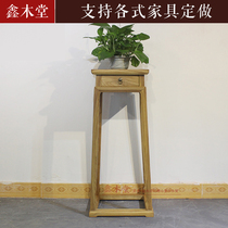 New Chinese style flower table solid wood paint-free potted plant flower stand modern minimalist artwork display stand old elm wood Zen furniture