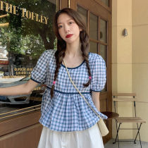 Student Casual Suit Womens Spring Summer 2021 Korean version of new plaid shirt with high waist and half body skirt with two sets of damp