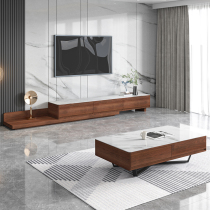 Slate TV cabinet coffee table combination Nordic modern minimalist retractable walnut TV cabinet small apartment floor cabinet
