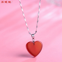 Stone Stone 925 Silver Agate Heart Pendant Necklace choker Fashion Red Heart Holiday Gift