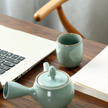 Longquan Celadon cup Gongfu tea set Ceramic Mark drinking tea cup Master cup Ice crack six-color tea cup gift