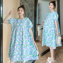 Pregnancy Woman Dress Summer Dress Fashion Little Fresher Short Sleeve Broken Flowers One-piece Dress Loose Big Code Dresses Foreign Pistachio Red Pregnant Woman Dress