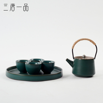 New Chinese Zen Ceramic Kung Fu Tea Set Dark Green Teapot Tea Cup Tea Table Model House Soft Decoration Ornaments