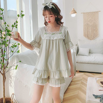 Full cotton pyjamas woman short sleeve shorts for delivery with sweet princess windy lace florian lace slim pure cotton home suit suit