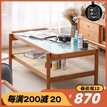 Nordic wood coffee table living room simple modern small apartment simple glass coffee table TV cabinet combination 2021 New