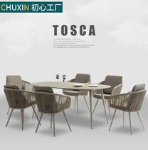 Outdoor table and chairs Courtyard Rattan OPEN-AIR CREATIVE ART NORDIC OUTDOOR DINING CHAIR LONG TABLE BALCONY RATTAN CHAIR SMALL FAMILY