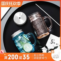 Italy Four Seasons Rooster Cup with lid glass Mason Cup creative office color water Cup Mason bottle