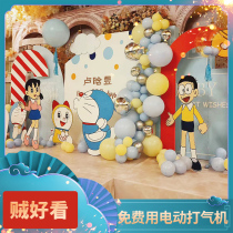 Doraemon baby birthday decoration boy girl year scene layout hotel balloon KT board background wall