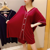 Short-sleeved shorts pajamas female summer thin modal cotton simple cardigan home clothes large size fat mm200 kg set