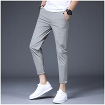 Brand High-end Pure Color Men Casual Pants Summer Thin 90% Pants Mens Body Trend Straight Cylinder Elastic Long Pants