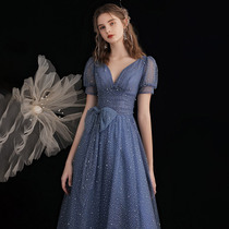Blue Starry Sky Evening Dress 2022 Summer New Temperament Dream Fairy Air Art can normally be dressed in a toast