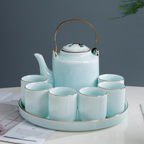 Kung Fu tea set home large capacity celadon lifting beam pot tea cup tea tray living room ceramic tray teapot