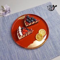 Spot Japan imported gold color lacquerware pill pot tea plate Japanese tea set Snack dish Fruit device Pot on the stove