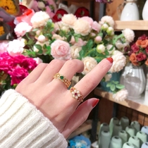 European and American emerald gemstone ring Western retro light luxury court open hollow wide ring flower jewelry female