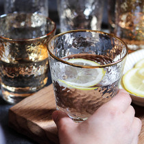Sakura flower hammer eye pattern gold border glass glass domestic wine cup water cup cold drink milk juice cup tea cup