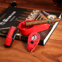 CIGARLOONG eggplant cigar ashtray 3 pieces gift box Cigar scissors cigar ashtray cigar lighter