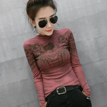 Hong Kong Tide Brand 2021 autumn new semi-high collar netting base shirt Womens tight Joker long sleeve T-shirt womens coat