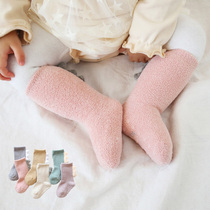 Baby socks autumn and winter thickened floor socks in-line socks baby cartoon non-slip socks newborn coral velvet stockings