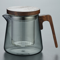 High temperature resistant thickened glass bubble teapot with filter household small teapot wooden flower teapot set cooking teapot