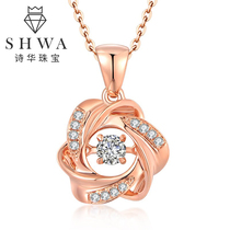Shihua jewelry 18K gold rose smart diamond necklace female Diamond brick pendant necklace gold choker