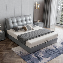 Tatami leather bedside layer cowhide double modern minimalist master bedroom wedding bed Nordic style light luxury small apartment furniture