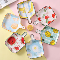 Good looking fruit plate Ceramic baking tray oven with creative cute net red tableware ins with handle