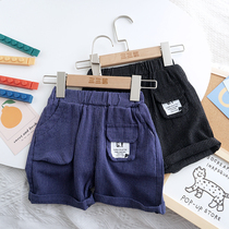 Male Boy Cotton Linen Striped Medium Pants Summer Thin baby beach pants shorts outside wearing female children Korean version 50% pants