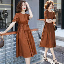Four Seasons Green Womens Dress New Hangzhou 2021 Summer Light Ripened Wind Pop Bubble Sleevy Sleeves Dress Cashew Slim Fit Slim Dress