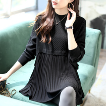 Baoshi Li pleated stitching sweater black Joker top new long sleeve 2021 autumn fake two piece sweater women