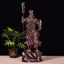 Black sandalwood carving Guan Gong ornaments living room office desktop large Buddha statue Mahogany Guan Yu solid wood standing knife Wu God of wealth