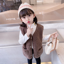 Girls fall lamb wool waistcoat for womens thickening of waistcoat vests 2021 new autumn and winter childrens blouses