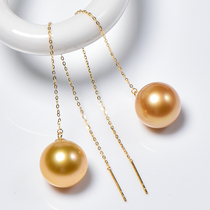 Xinru 18K deep sea water concentrated gold earrings of long round round light woman without dyeing