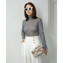 Z boss D home custom geometric pattern slim stand collar T-shirt BAO WEN base shirt Monet illusion color perspective top