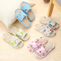 Childrens sandals and slippers cotton linen home for men and women in summer spring and summer home non-slip parent-child linen wood floor