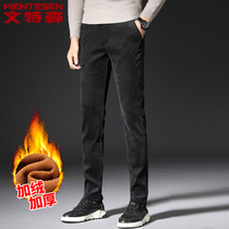 2020 winter New plus velvet thickened corduroy casual pants mens Korean trend slim body warm long pants men